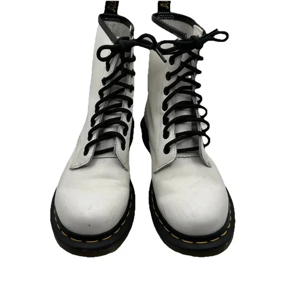Dr. Martens 1460 White Leather Boots Women's 7 Lace-Up Combat Boots - Picture 2 of 11